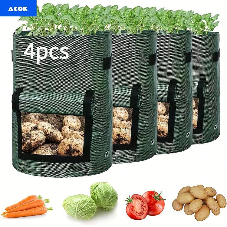 4pcs Potato Grow Bags, Potato Planters With Flap And Handles, Vegetables Garden Planting Bags For Onion, Fruits, Tomato, Carrot | SHEIN