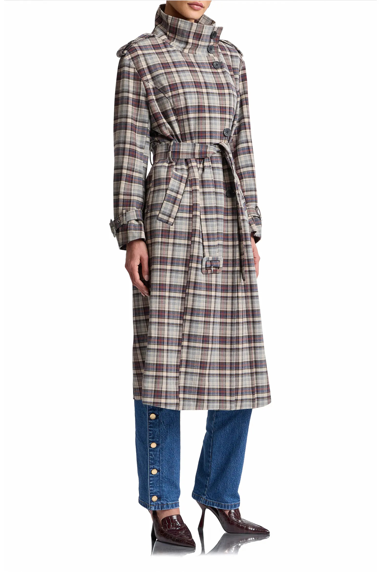 Plaid Relaxed Belted Funnel Neck Coat (Women) | Nordstrom | Nordstrom