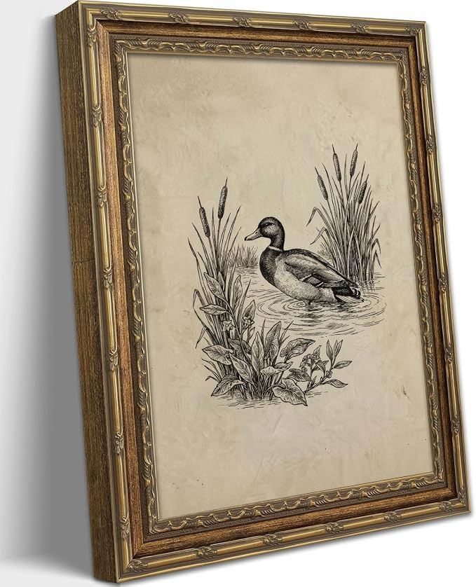 Vintage Gold Framed Wall Art, Vintage Mallard Duck Wall Art Decor - Rustic Cottagecore Lake House... | Amazon (US)