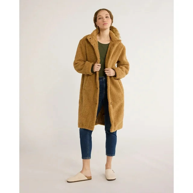 Time and Tru Women's and Women's Plus Teddy Fleece Coat with Funnel Neck, Sizes XS-3X | Walmart (US)