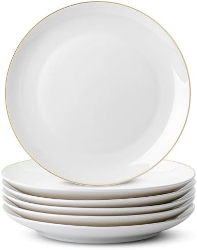 BTaT- White Porcelain Dinner Plates with Gold Rim, Set of 6, 10.5", Porcelain Dinner Plates, Chri... | Amazon (US)