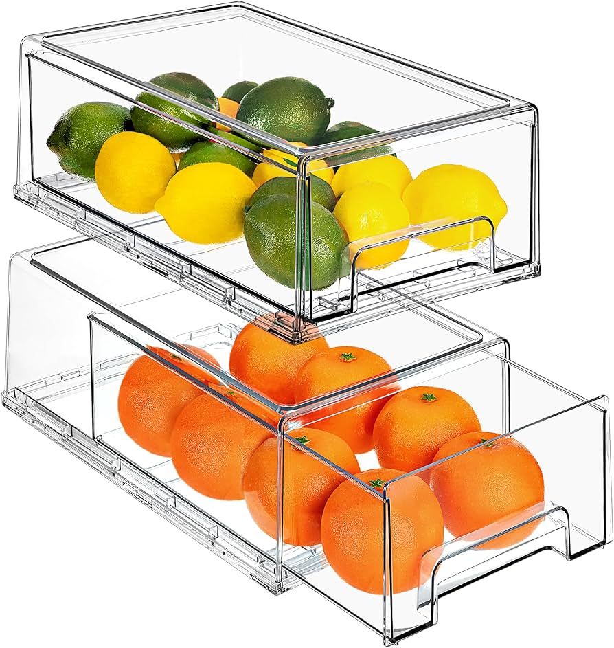 Sorbus Clear Stackable Fridge Drawer Bins - Pull Out Refrigerator Organizer Containers for Kitche... | Amazon (US)