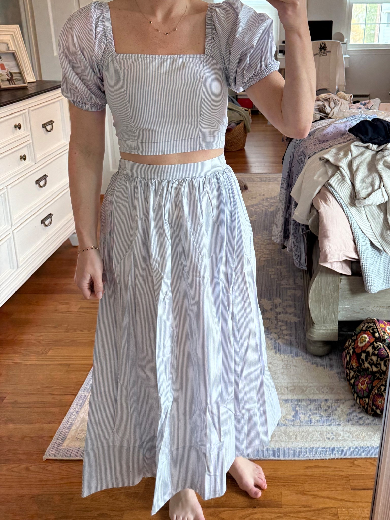 Seersucker two piece skirt and crop set from Aerie - wrinkled but will be beautiful. Wearing size small - 5'3 - fits perfectly. 

#LTKSeasonal #LTKFindsUnder100