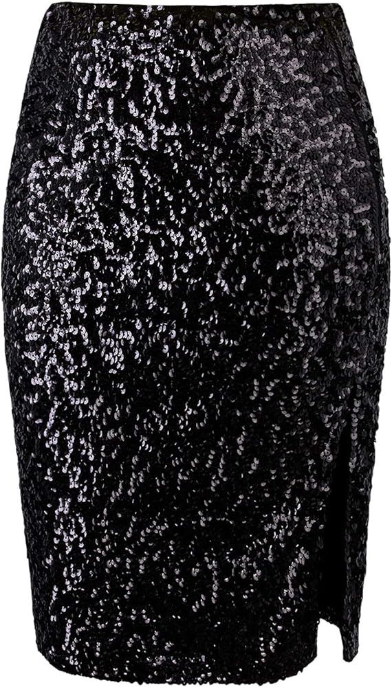 VIJIV Women's Sequin Skirt Midi High Waist Elegant Stretchy Sparkle Side Slit Pencil Skirt Party ... | Amazon (US)