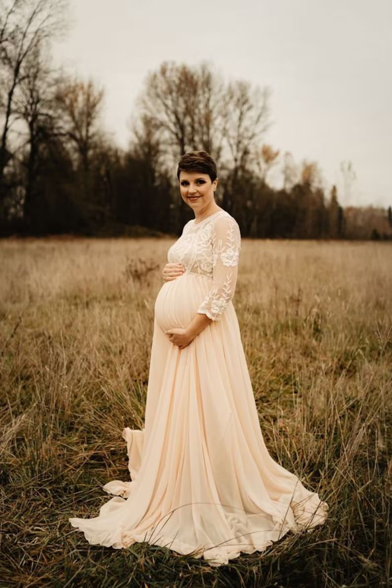 Boho Lace Maternity Dress For Photoshoot, Sheer Maternity Dress, Lace Maternity Gown, Chiffon Mat... | Etsy (US)