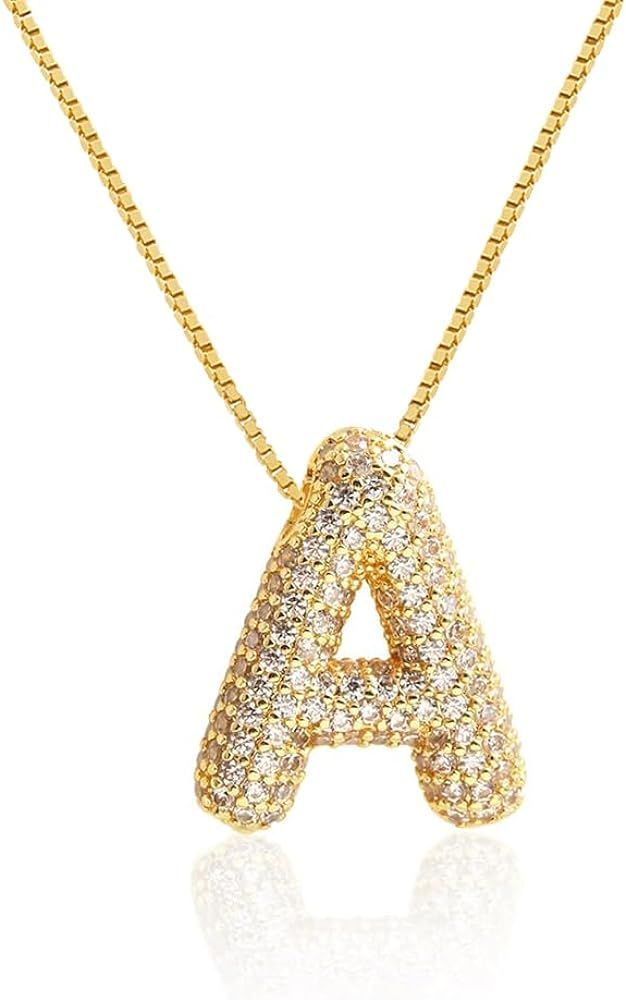 Bubble Letter Necklace Balloon Initial Necklaces for Women Girls Dainty Alphabet Pendant 14K Gold... | Amazon (US)
