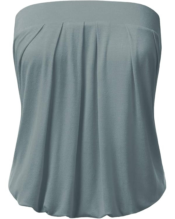 DOUBLJU Women's Natural Pleated Stretchy Tube Top with Elastic Band with Plus Size | Amazon (US)