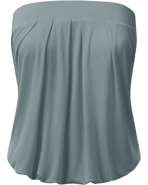 DOUBLJU Women's Natural Pleated Stretchy Tube Top with Elastic Band with Plus Size | Amazon (US)