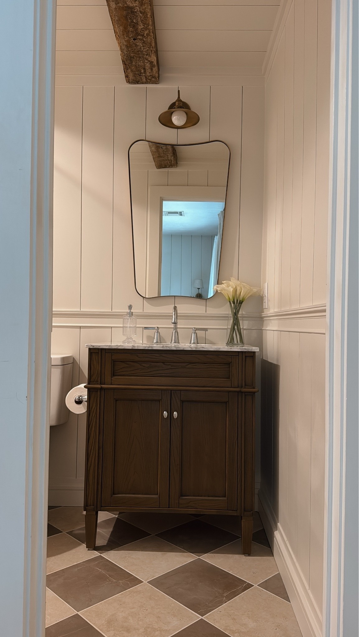 #ad — @Wayfair bathroom finds! I am obsessed with the shape of this mirror! The vanity i have 30” which is out of stock but the smaller 24” is in stock. Linking several floral arrangements like mine as well! #wayfair #wayfairpartner

#LTKHome