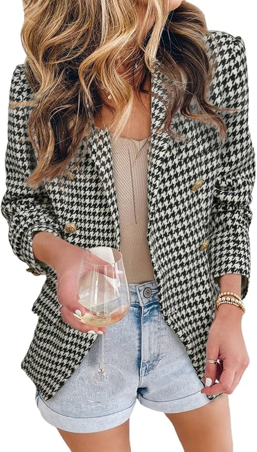 Asvivid Double Breasted Womens Blazers for Work Casual Black Blazer Office Tailored Blazers Notch... | Amazon (US)