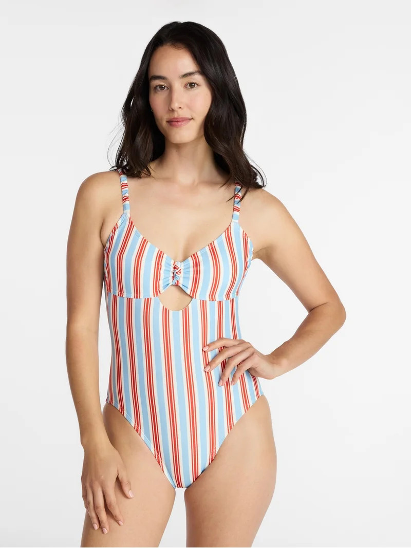 Time and Tru Women's and Women's Plus Knot Front and Keyhole One Piece Swimsuit, Sizes XS-3X | Walmart (US)