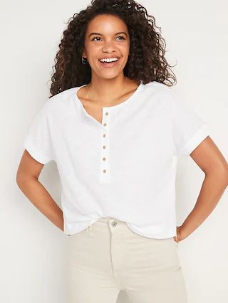 Short-Sleeve Crinkled Slub-Knit Henley Easy T-Shirt for Women | Old Navy (US)