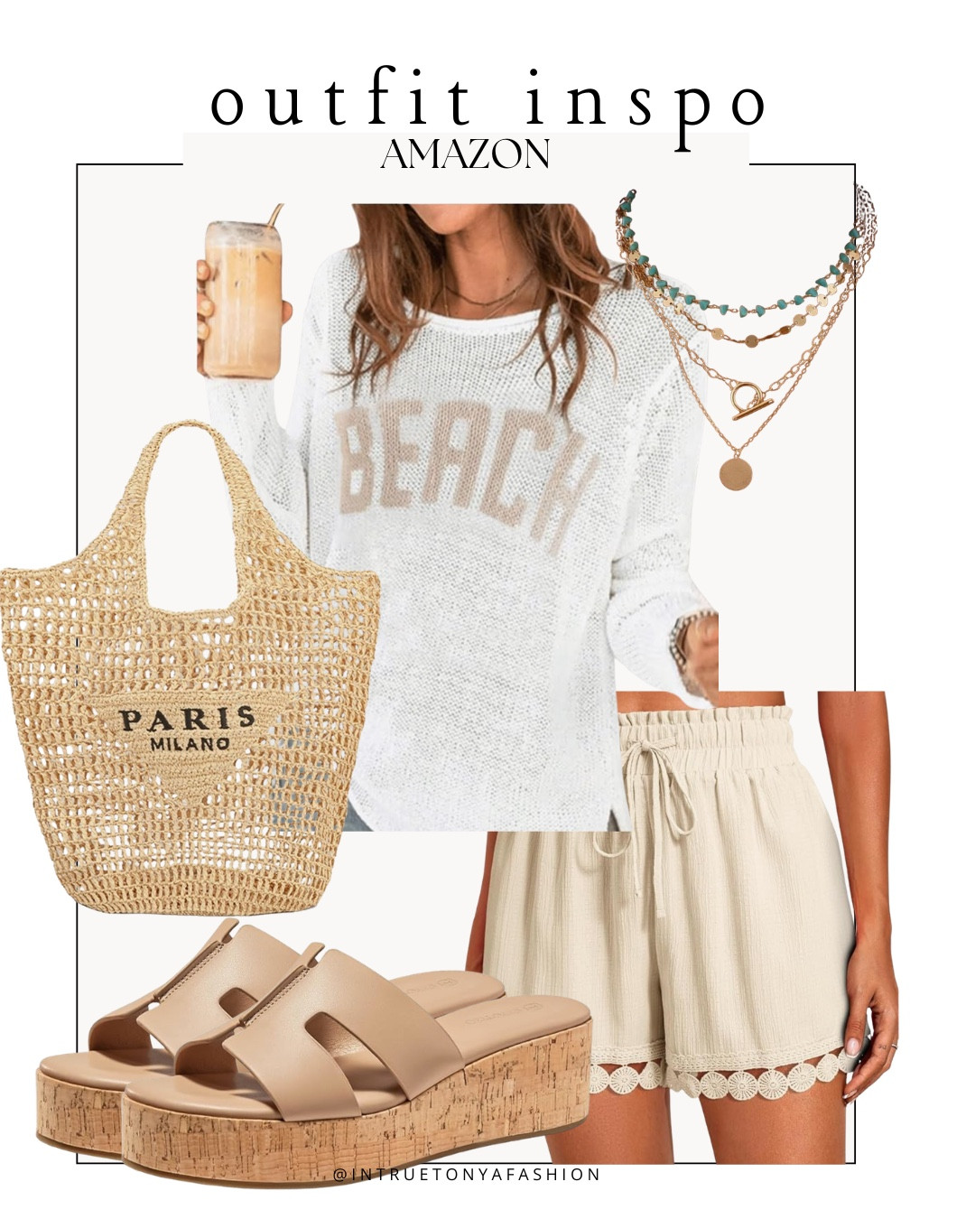 Summer outfit idea from Amazon — white long sleeve beach shirt, lightweight cotton shorts, platform sandals, tote bag and stacked necklaces 







vacation outfits, tropical outfits, beach outfits, beach clothes, resort wear 2026, summer outfits, beach vacation outfit 

#LTKTravel #LTKSaleAlert #LTKootd
