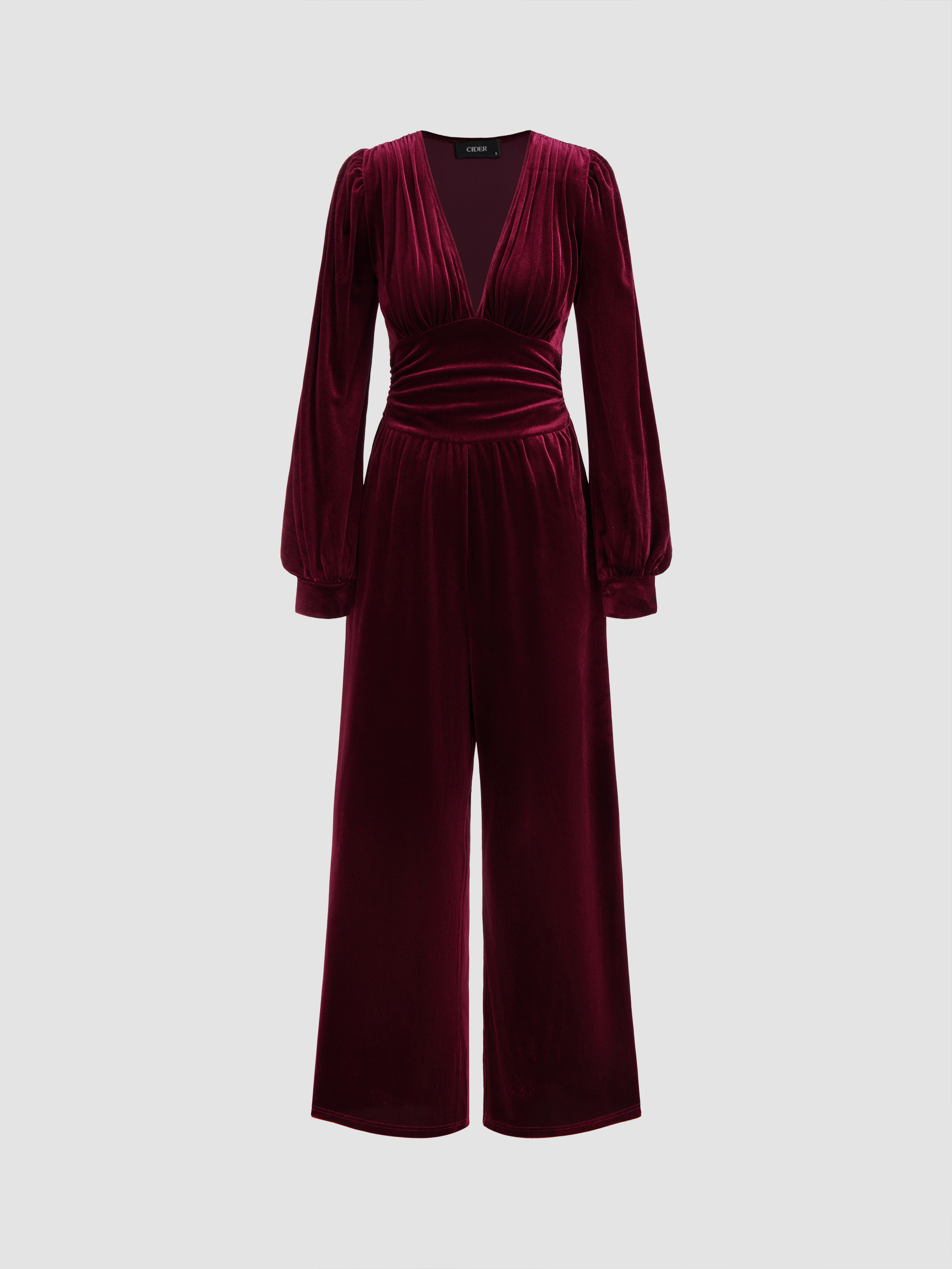 Velvet Velvet V-neck Solid Ruched Pocket Wide Leg Jumpsuit For Work | Cider