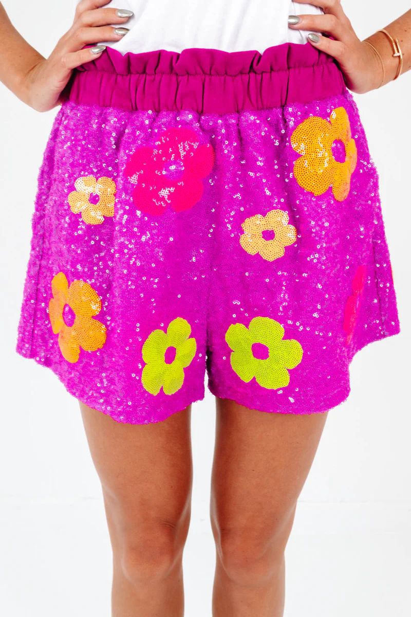 Queen Of Sparkles Sequin Flower Shorts - Purple | The Impeccable Pig