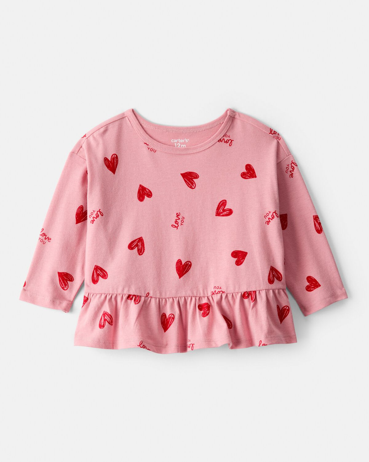 Baby Girl Heart Long-Sleeve Peplum Top - Pink | Carter's Inc