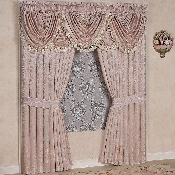Touch of Class Romantic Princess Jacquard Scrollwork Blush Window Jacquard Valance Waterfall 52 x... | Amazon (US)
