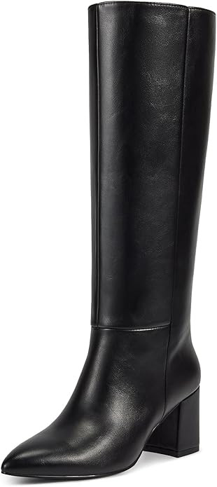 wetkiss Low Heel Knee High Boots for Women Regular Calf Friendly Side Zipper Almond Toe Faux Leat... | Amazon (US)