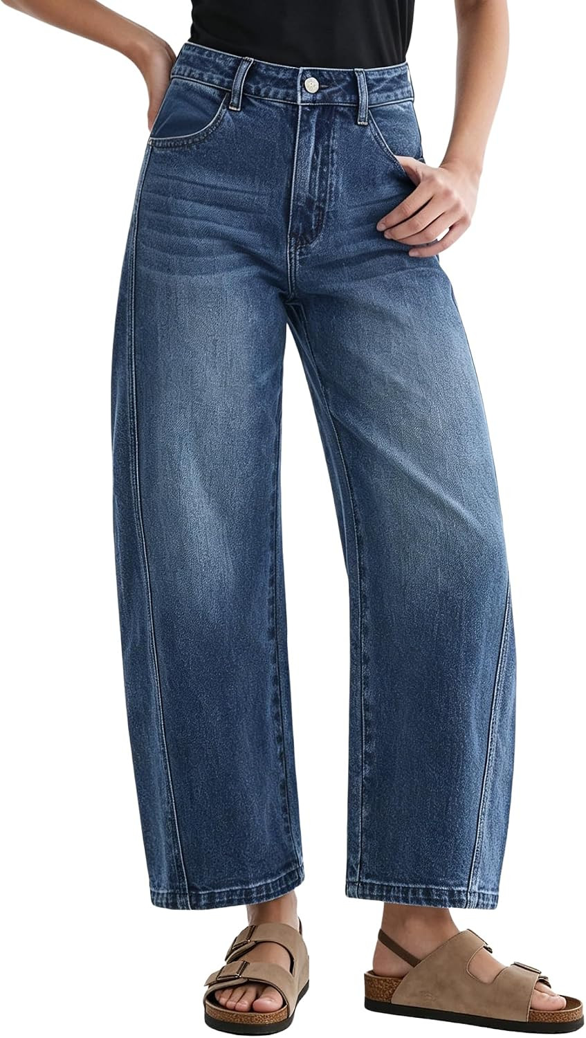 Women's Baggy Barrel Jeans High Waisted Wide Leg Cropped Denim Pants | Amazon (US)
