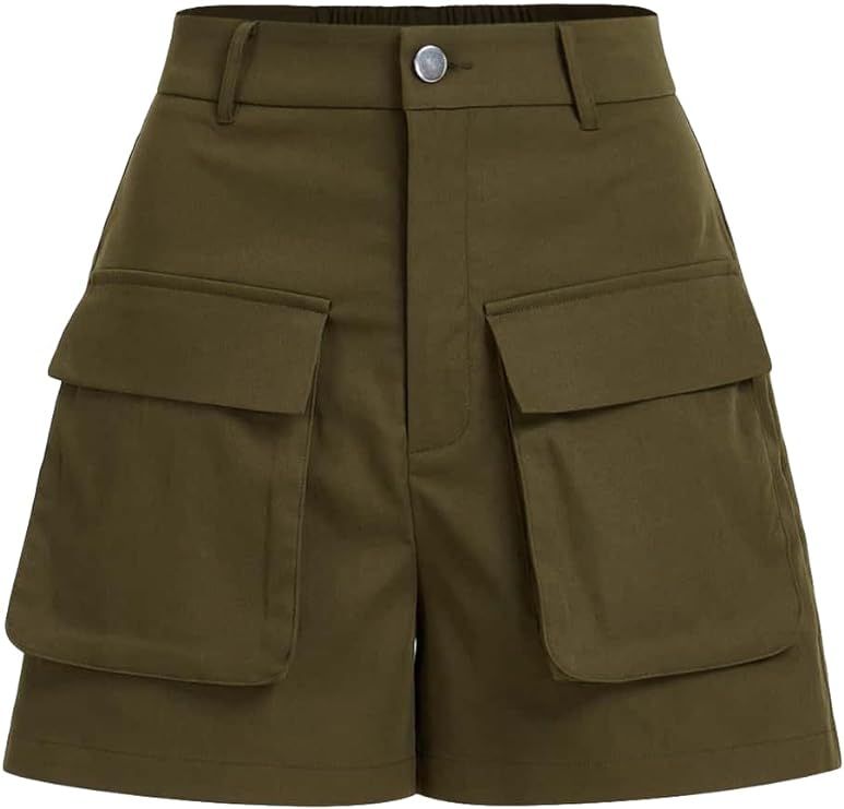 Verdusa Women's Elastic Waist Pocket Front Wide Leg Cargo Shorts | Amazon (US)