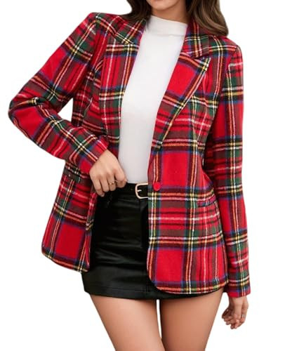 MINTLIMIT Red Plaid Blazer Jacket for Womens Long Sleeve 2025 Blazer Lapel Button Boyfriend Tartan Christmas Plaid Blazer | Amazon (US)