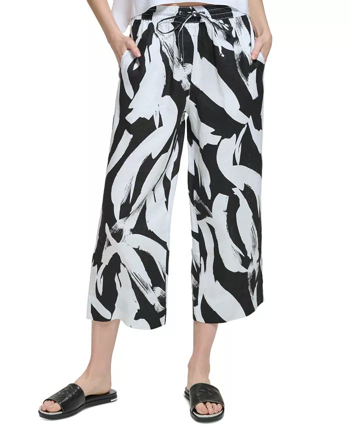 Women's Linen Printed Wide-Leg Pull-On Capri Pants | Macys (US)