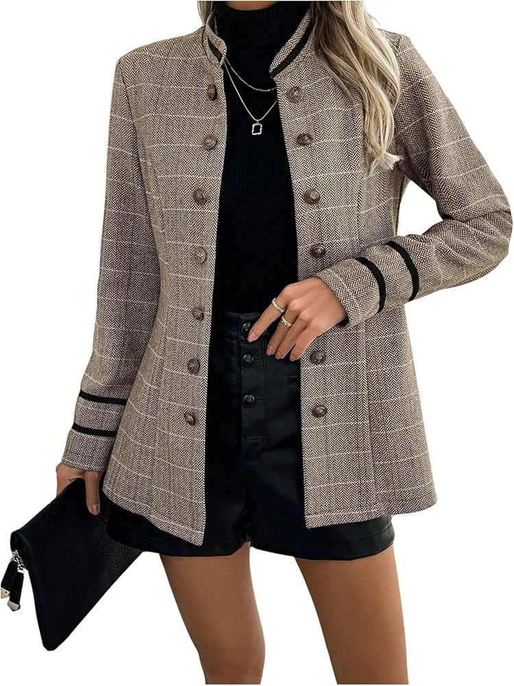 GORGLITTER Women's Vintage Jacket Long Sleeve Button Down Office Work Blazers | Amazon (US)