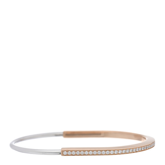 18K Rose White Gold Diamond Narrow Tiffany Lock Half Pave Bangle Bracelet | FASHIONPHILE (US)