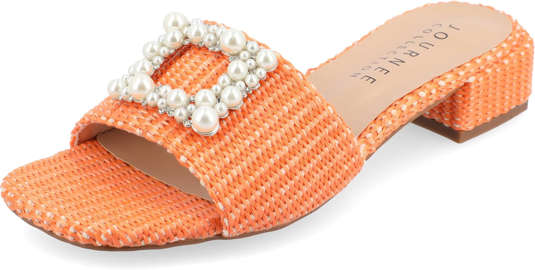 Journee Collection Womens Pearl Raffia Slip On Open Square Toe Outset Block Heel Justina Tru Comf... | Amazon (US)