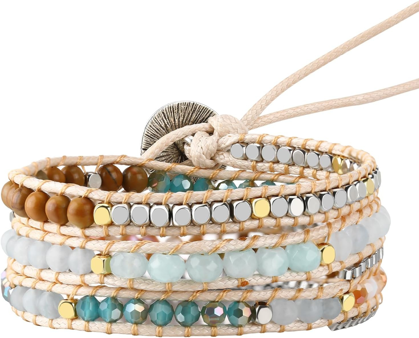Boho 5 Wrap Bead Bracelet for Men Women - Handmade Adjustable Natural Chakras Stone Crystal Beaded Bracelets Cuff Rope Yoga Healing Bracelet Bangle Hippie Jewelry | Amazon (US)