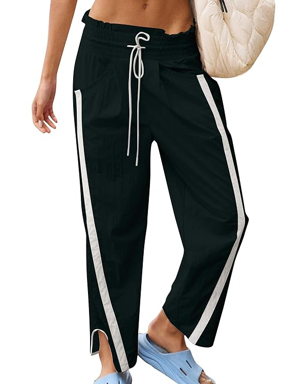 Track Pants Women Casual Drawstring Barrel Pant Lightweight Baggy Contrast Color Workout Pants wi... | Amazon (US)