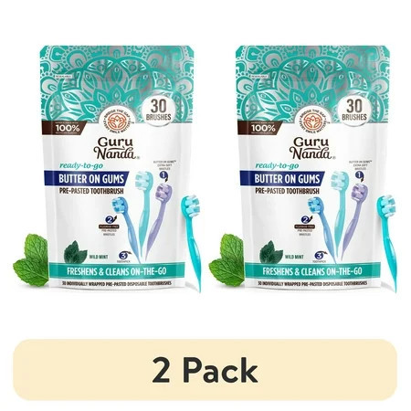 (2 pack) GuruNanda Butter on Gums Mini Travel Toothbrushes - Soft Bristles with Toothpaste - 30 Count | Walmart (US)