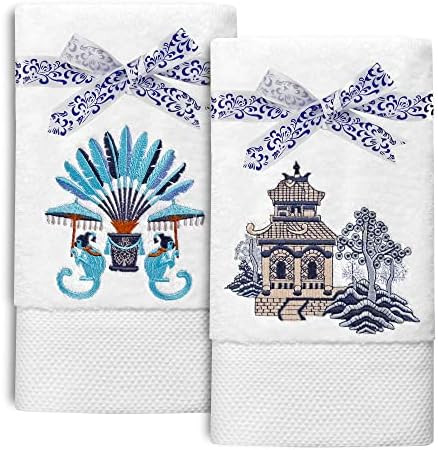 Quera 2 Pack Chinoiserie Hand Towels 100 Percent Monkey Cotton Embroidered Premium Luxury Decor B... | Amazon (US)