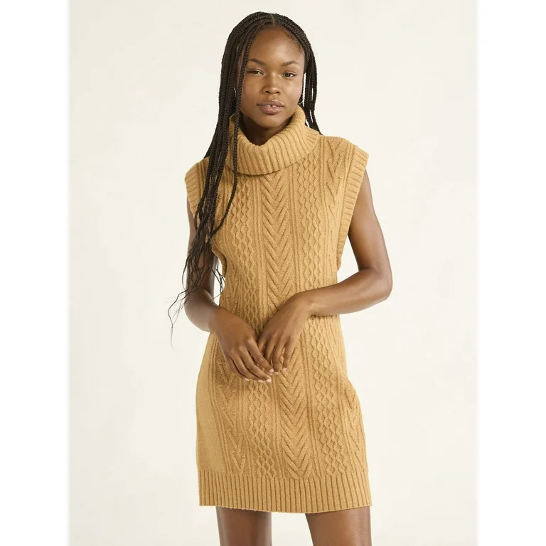 Free Assembly Woman's Sleeveless Cable Knit Mini Sweater Dress, Sizes XS-XXXL | Walmart (US)