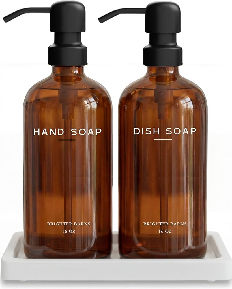 Amber Glass Hand and Dish Soap Dispenser Set by Brighter Barns - Kitchen Soap Dispenser Set with ... | Amazon (US)