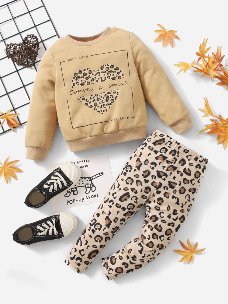 SHEIN Baby Leopard & Slogan Graphic Pullover & Leggings | SHEIN