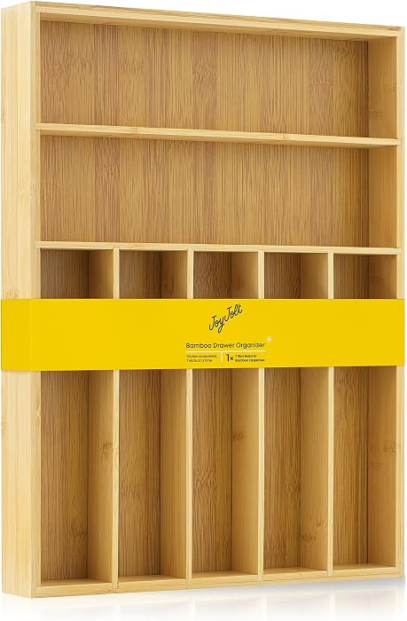 JoyJolt Bamboo Drawer Organizer, 7-Compartment Silverware Organizer, Cutlery and Utensil Organize... | Amazon (US)