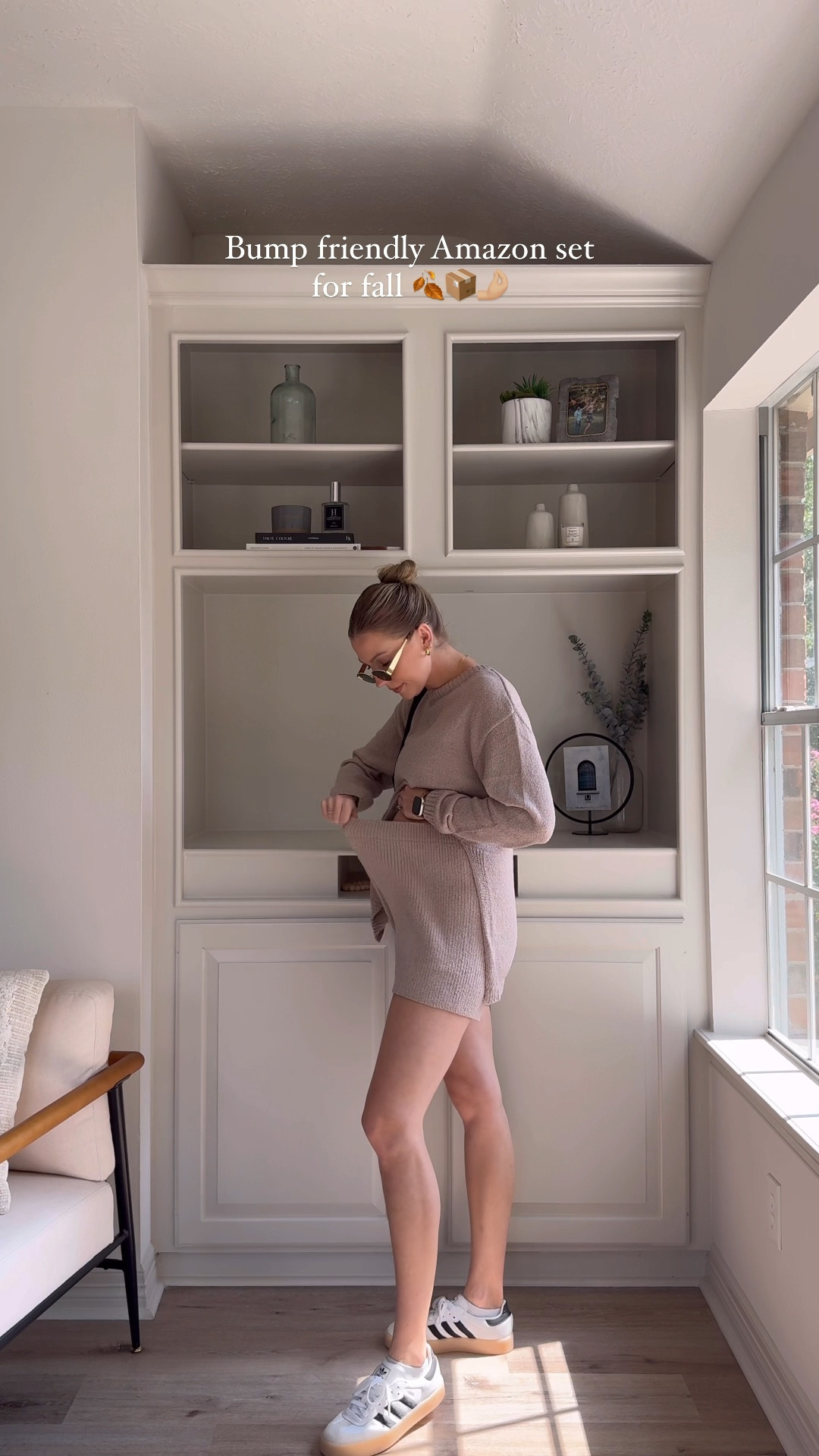 Bump friendly fall outfit | I sized up to a M to grow with the bump! Sambae’s are tts.

#LTKVideo #LTKShoeCrush #LTKBump