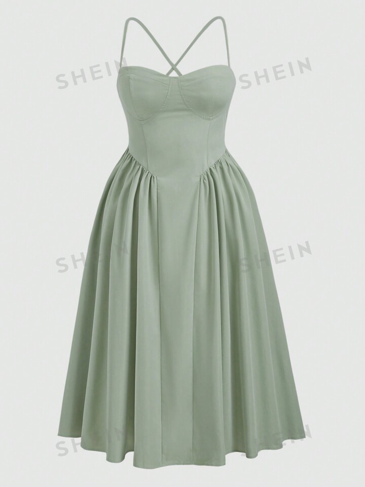 SHEIN Privé Plus Size Women Solid Color Cross Back Strap Summer Dress | SHEIN USA | SHEIN