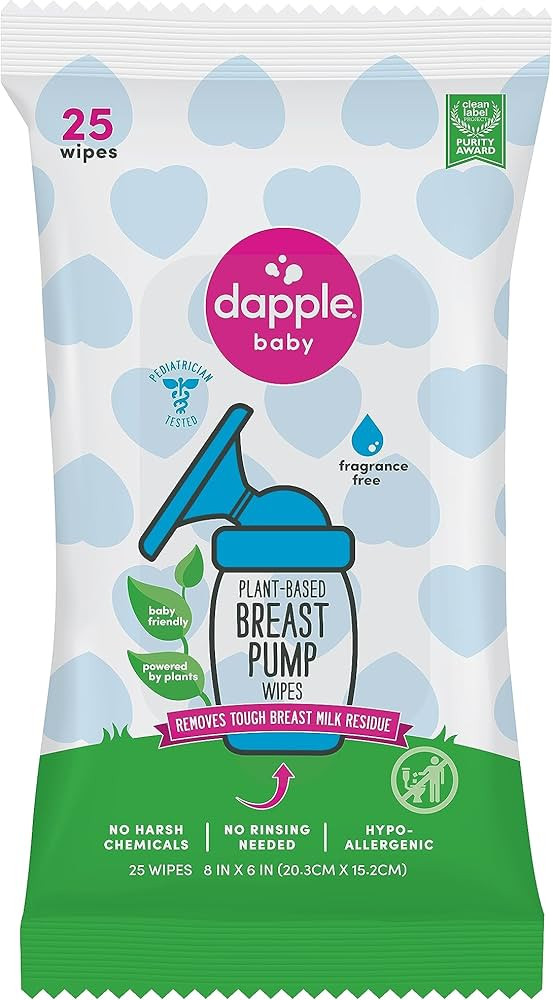 Breast Pump Wipes by Dapple Baby, 25 Count, Fragrance Free, Plant Based & Hypoallergenic Breast P... | Amazon (US)