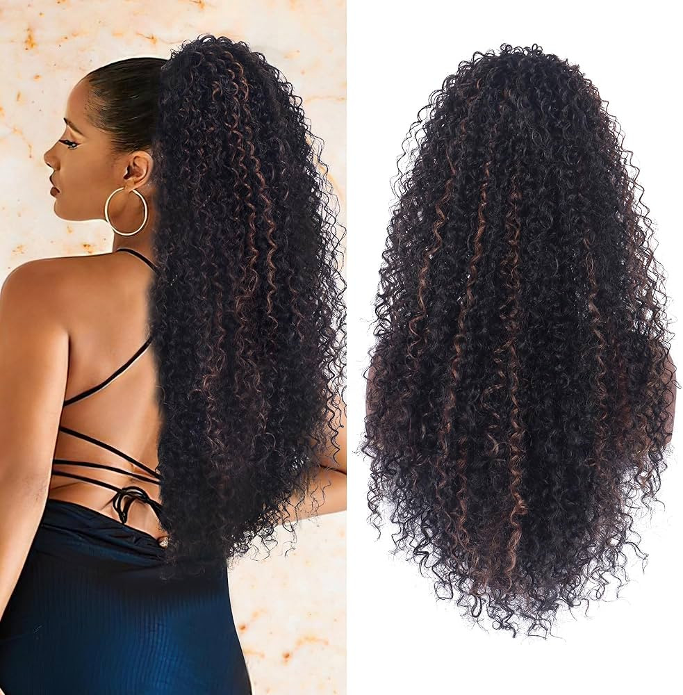 27 Inch Drawstring Ponytail Extension for Black Women Deep Curly Ponytail Extension Synthetic Mix... | Amazon (US)