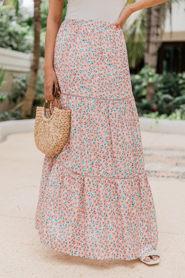 Daydream Timeline Peach Floral Maxi Skirt | Pink Lily