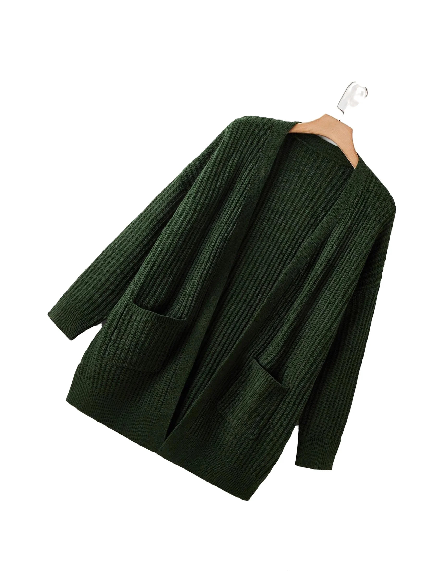 Casual Plain Coat Long Sleeve Dark Green Plus Size Cardigans (Women's Plus) | Walmart (US)