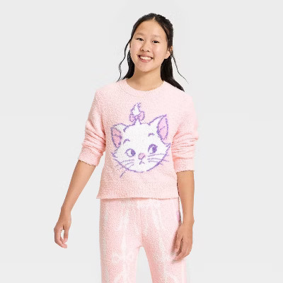 Girls' The Aristocats Marie Boucle Pullover Sweater - Light Pink L Plus | Target