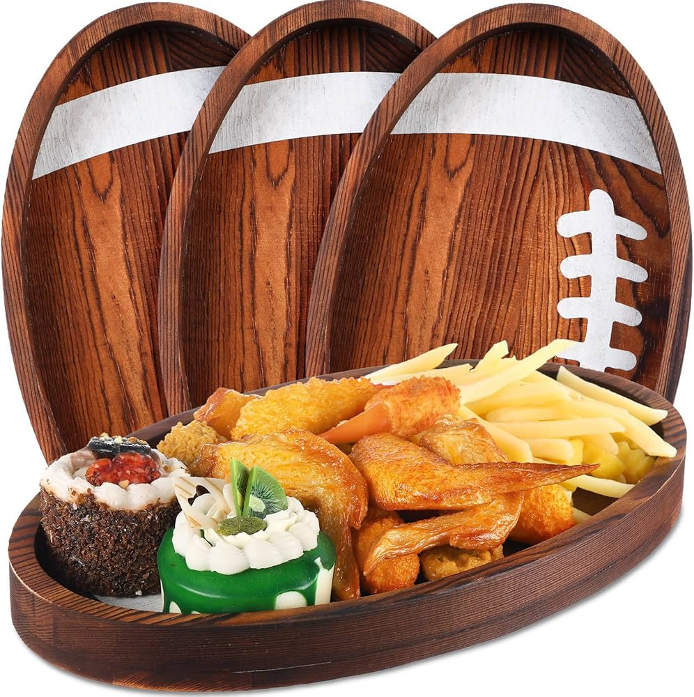Hushee 3 Pcs Football Serving Trays and Platters 13 Inch Wooden Shaped Football Serving Dishes Ta... | Amazon (US)