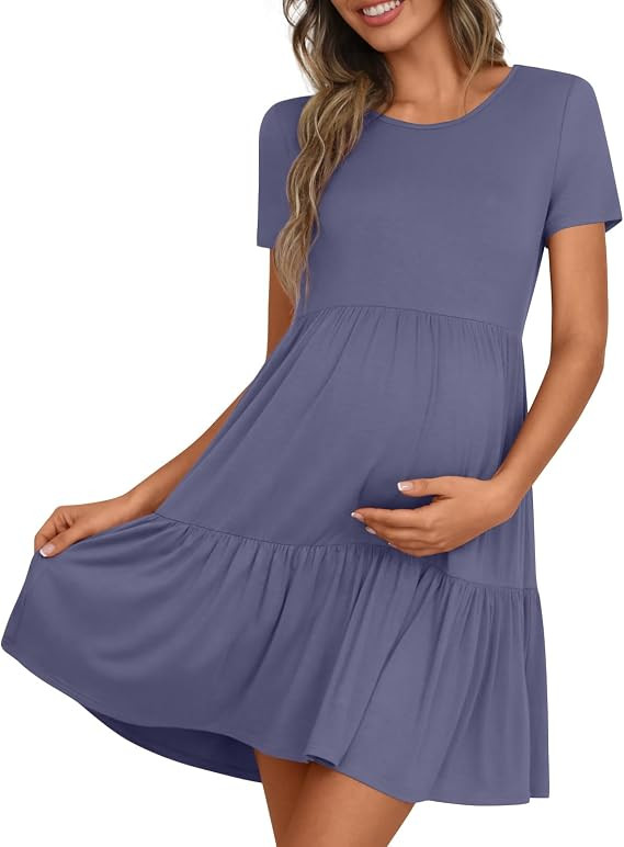 Women's Maternity Dress Summer Short Sleeve Pregnancy Dresses | Amazon (US)