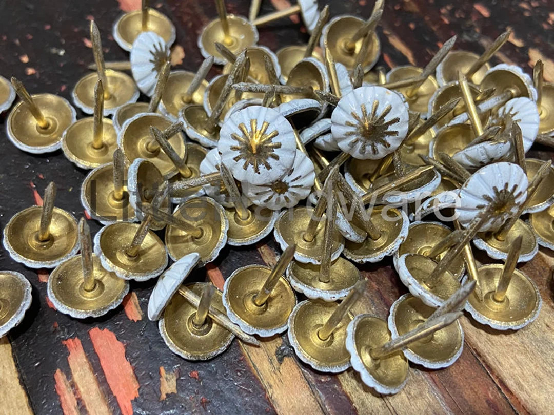 50 Pcs 11mmx17mm Thick White and Golden Color Upholstery Tacks Nails,decorative Tacks,upholstery ... | Etsy (US)