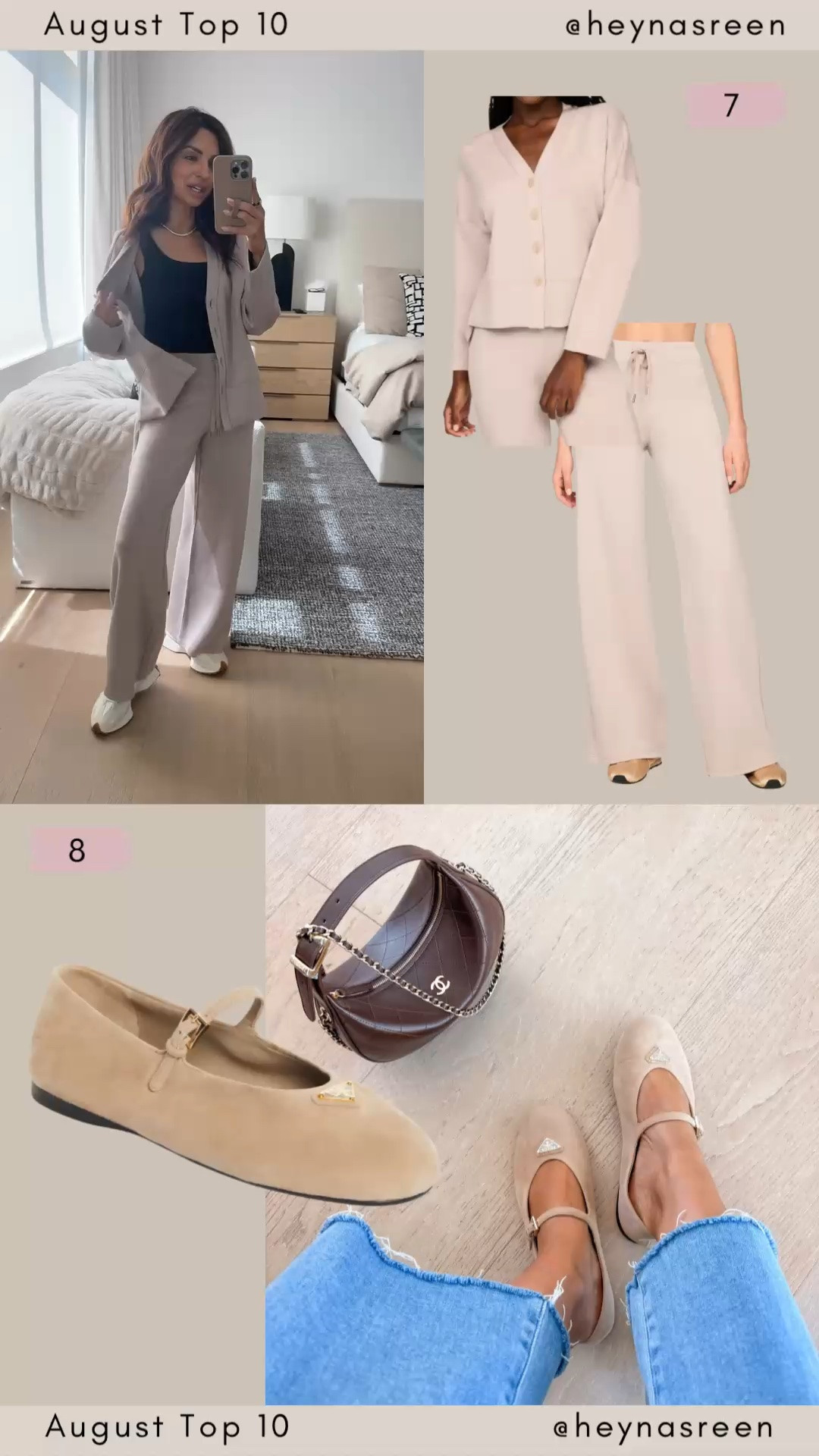 August Top 10:
#7: Spanx cardigan & wide leg pants, their new cardigan is so versatile! I wear my true size XS in the cardigan & XS petite in the pants.
#8: Prada Mary Jane flats