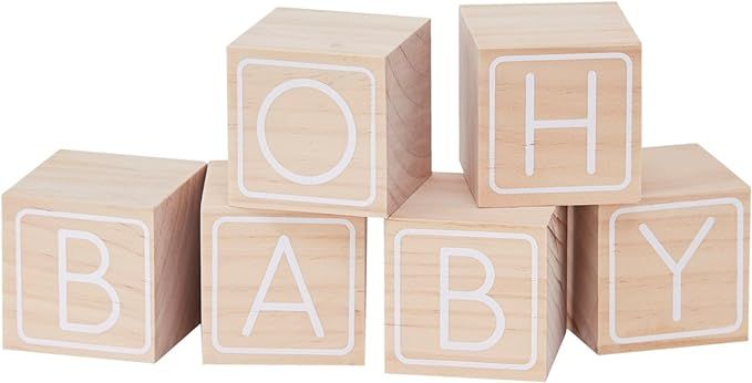 Ginger Ray Wooden Oh Baby Building Block Shower Guestbook Keepsake 6 Pack, Brown | Amazon (US)