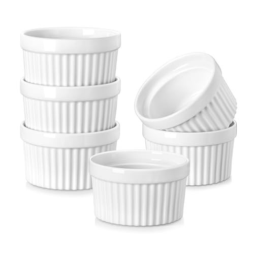 MALACASA Ramekins 6 oz Oven Safe, Porcelain Creme Brulee Ramekins Pudding Custard Cups Small Ceramic Souffle Dishes Ramakan Ramiken Ramicans Baking Bowls Set of 6, White, Series RAMEKIN-DISH | Amazon (US)